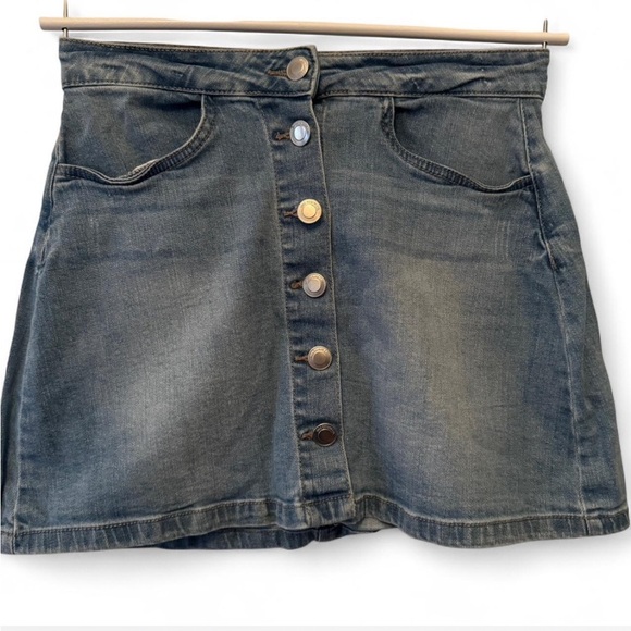 Streetwear Society Blue denim button front A-Line Mini Skirt Casual small - Picture 1 of 4